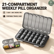 21-Compartment Weekly Pill Organizer 7-Day AM PM Medicine Storage Box Travel Case