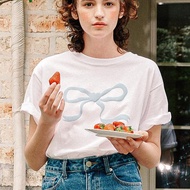 RONRON EMBO HEART RIBBON BASIC FIT T SHIRT