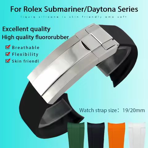 Curved End FKM Fluororubber Watchband 19mm 20mm Fit for Rolex Submariner Daytona Yacht Master GMT OY