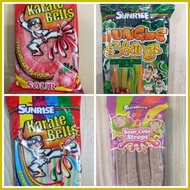 ◸ ✒ ❖ sour belt sunrise karate belt chewy candy cola , jungle string , rainbow color , strawbery fl