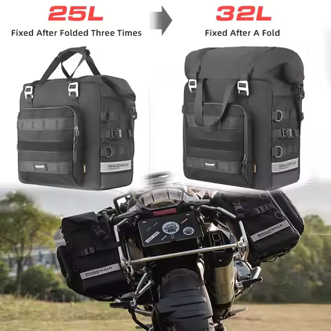 Rhinowalk Motorcycle Side Bag Quick Release 3D Cube Tail Bag Waterproof 25L-32L Expandable Pannier B