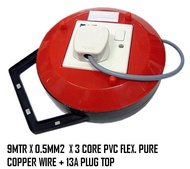 1G ROUND EXTENSION TRAILING SOCKET C/W 9MTR X 0.5MM2 X 3CORE PVC FLEX. PURE COPPER WIRE + 3 PIN PLUG