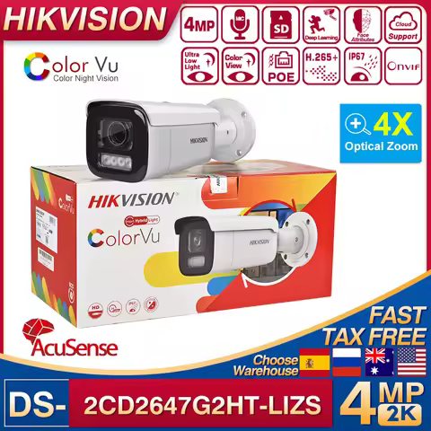 Hikvision Original DS-2CD2647G2HT-LIZS 4MP POE Smart Hybrid Light with ColorVu 4X ZOOM Bullet Networ