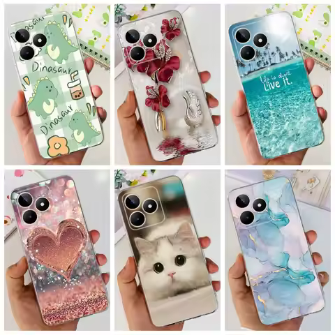 For Realme C51 Case RMX3830 Cover Luxury Marble Cat Cartoon Soft Silicone Phone Case For Realme C51