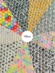 100 piezas/paquete de cuentas acrílicas transparentes coloridas del alfabeto para hacer pulseras y collares Diy para mujeres y niñas