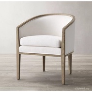 American RH Original Modern Simple Oak Armrest Kerusi Pejabat Kerusi Makan Fabrik Linen Rumah Retro 