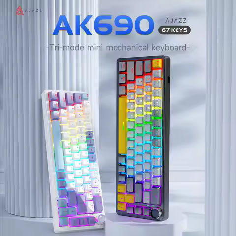 Ajazz AK690 Wireless Gaming Mechanical Keyboard Present Axis Multifunctional Knob RGB DIY 68 Key Lay