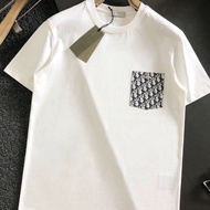 NEW_DIOR's Best-selling Leather Presbyopic Pocket Bee Short-sleeved T-shirt Loose Collar Lettering Pure Cotton Men's And Women's Half-sleeved T-shirt