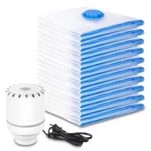 3/6/9-pc new vacuum storage bags w/ electric pump. Space-saving bags compress quilts/blankets, seal 