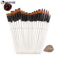 QUENNA 6-Piece Nylon Paint Brush Set Wood Handle Multi-Shape Art Brushes for Watercolor Acrylic Oil 