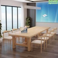 簡約鬆木實木會議桌原木色十12八人3米4長方形書桌長桌工作臺