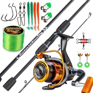 Sougayilang Set 1.8m Spinning Fishing Rod Carbon Fiber 2 Section and Spinning Fishing Reel Smooth wi