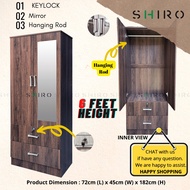 SHIRO Furniture 2 Door 2 DrawerWardrobe Clothes Cupboard with Mirror & Keylock 2 Pintu Almari Baju K