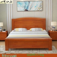 HY/🏮Full Solid Wood Bed1Rice1.2m1.35Rice Single Double1.5Rice1.8High-Meter Box Air Pressure Storage Rubber Wooden Bed OP