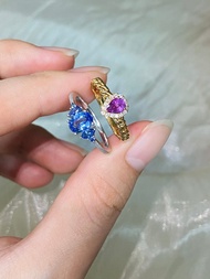 白月光藍寶石三石彩色剛玉天然寶石18k金彩色藍寶石戒指