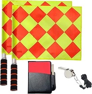 CORECISE Soccer Referee Flag Set,Match Football Linesman Flags,Red Yellow Cards with Notebook and Pencil,Coach Referee Stainless Steel Whistles with Lanyard for Sports, Soccer, Football, Basketball