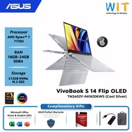 Asus VivoBook S 14 Flip OLED TN3402Y-AKN206WS /AMD Ryzen 7-7730U /16GB-24GB RAM /512GB SSD /14 2.8K Touch /Ms Office /W11 /2 Years Warranty