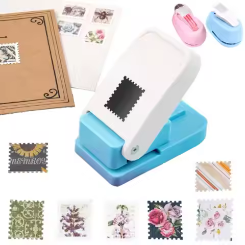Rectangular/Circle Postage Stamp with 2x1.8/2.6x2.1mm Square Punch Set, Scalloped Rectangle Lever Ac