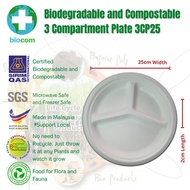 50pcs 2BC3CP25 Biodegradable and Compostable 3 Compartment 10 inch Plate Disposable Dinnerware