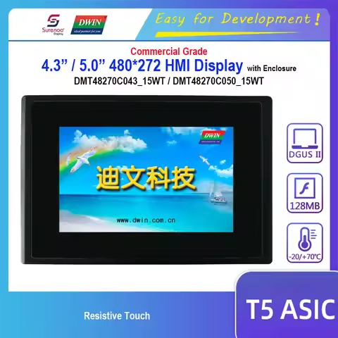 Dwin T5 HMI Display, DMT48270C043_15WT DMT48270C050_15WT 4.3" 5.0" RS232 485 480X272 LCD Module Resi