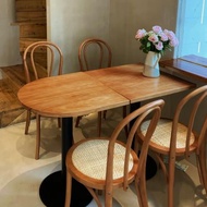 實木網紅咖啡廳桌椅組合復古日式奶茶甜品店餐館編藤餐椅子橢圓桌