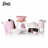 BINCOO Pink Hand Brewing Coffee Set with Manual Grinder Home Coffee Maker Compact Complete Pour-Over
