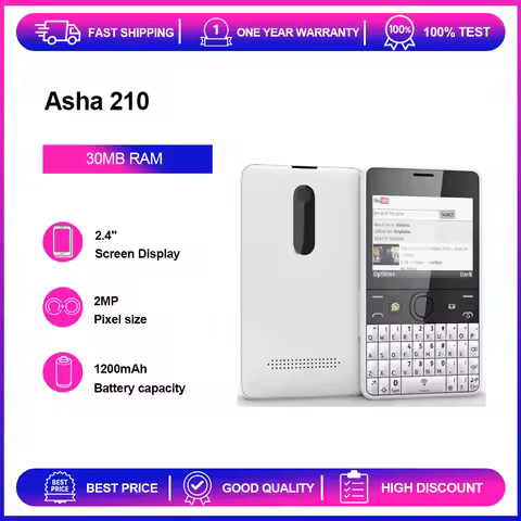 Unlocked Refurbished Asha 210 2013 Dual Sim 2MP Loudspeaker 1200mAh Phone Russian Arabic Hebrew Keyb