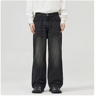 Jies Unisex Loose Fits Wide Leg Hight Waist Jeans - Grey 宽松阔腿高腰牛仔裤 D714