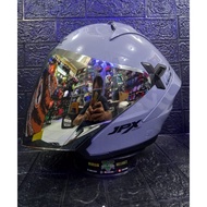 JPX NOVA X V2 SOLID DARK GRAY BLACK+VISOR SILVER DOUBLE VISOR SNI DOT HELMET