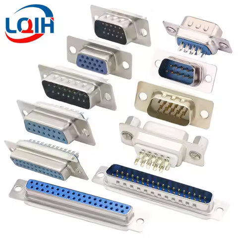 5PCS DB9 DB15 DB25 DB37 Hole/Pin Female/Male Blue Welded Connector RS232 Serial Port Socket DB D-SUB
