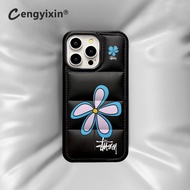 Blue flower Down jacket phone cases for iphone 16 15 Pro Max 14 Pro Max i14 14plus 13 Pro Max i13 13