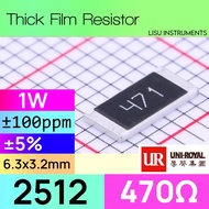 470R 2512 1W ±5% ±100ppm/ C Thick Film Resistor 470Ω 471 UNI-ROYAL 25121WJ0471T4E