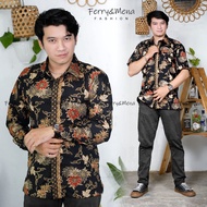 2 MURAH BATIK KEMEJA PANJANG HEM PRIA MOTIF KEMBANG HITAM KEMEJA SERAGAM BY FERRY MENA