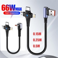 Elough 15CM/25CM/50CM Short Portable 3-in-1 USB/Type C Fast Charging Cable 90 Degree Elbow Type C to