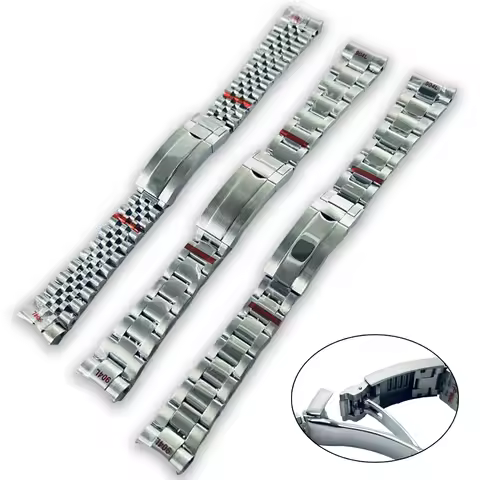 20mm Width 904L Solid Stainless Steel Watch Band Brushed Bracelet Folding Buckle Glide Lock Clasp