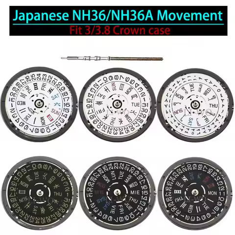 NH36 Movement 3/3.8 Crown Dual Calendar Automatic Mechanism NH36A Movement Skx007 Watch Repair Repla