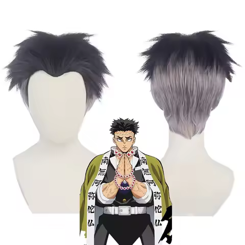 Anime Tanjiro Kamado Himejima Gyomei Cosplay Synthetic Short Hair Suitable For Men'S Daily Themed Pa