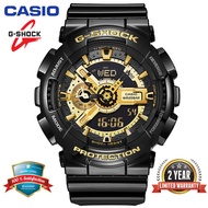 Original G Shock GA110 Men's Sports Watch จอแสดงผลแบบ Dual Time 200M กันน้ำกันกระแทกเวลาโลกไฟ LED อัตโนมัตินาฬิกาสปอร์ตพร้อมการรับประกัน 2 ปี GA-110GB-1A Black Gold Classic (ในสต็อก)