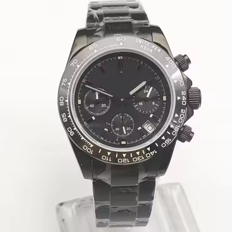 40mm Black graduated Panda Di Three Eyes Timing Sapphire glass VK63 movement quartz watch 100m divin