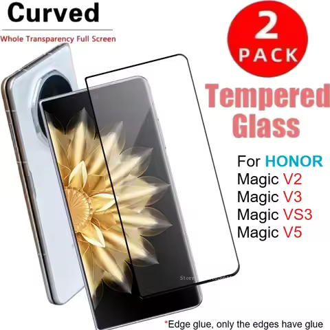 2PCS 3D Curved Clear Tempered Glass for Honor Magic V3 V2 V5 VS3 Full Cover Screen Protector Film fo