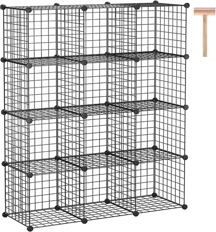 12-Cube Metal Wire Storage Organizer, Modular Bookshelf for Bedroom Office, 36.6"L x 12.4"W x 48.4"H
