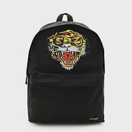 Ed Hardy 經典老虎印花前袋造型後背包-黑