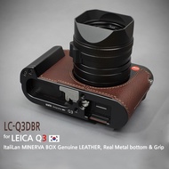 LIM'S Design Leica Q3 camera brown genuine leather and metal grip &amp; bottom half case