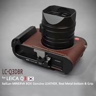 LIM'S Design Leica Q3 / Leica Q3 43 camera brown genuine leather and metal grip & bottom half case