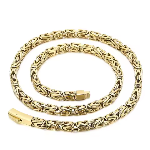 Vintage Seven Color 6mm Lock Chain Men's Stainless Steel Polished Necklace HipHop Byzantine Male Col