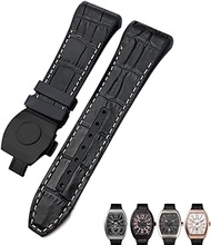 GANYUU For Franck Muller Watch Band 28mm Cowhide Silicone Watch Strap Nylon Rubber Folding Buckle Watch Bands For Men Bracelet (Color : Black white black, Size : 28mm)