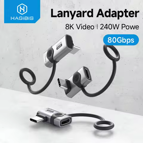 Hagibis 240W USB C to C Adapter with Lanyard 80Gbps 90 Degree Converter 8K Video USB4 Adapter for Ma
