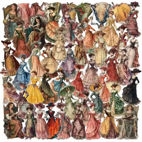 50PCS Transparent Vintage Western Character Sticker Pack - Waterproof Clear PET for Scrapbook Decor 