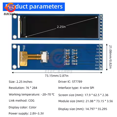 1.69 Inch 2.25 Inch TFT LCD Screen Module ST7789 Driver Chip 76X284 240X280 LCD Full View SPI Color 