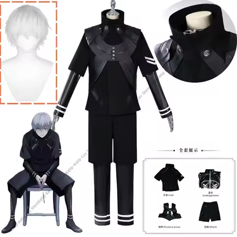 Kaneki Ken Cosplay Costume Disguise Fantasia Roleplay Dress Up Uniform Jumpsuit Halloween Carnival P